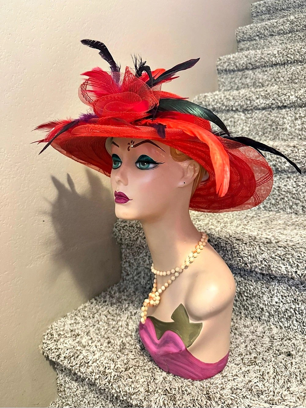 Red & Purple Feather viva Hat